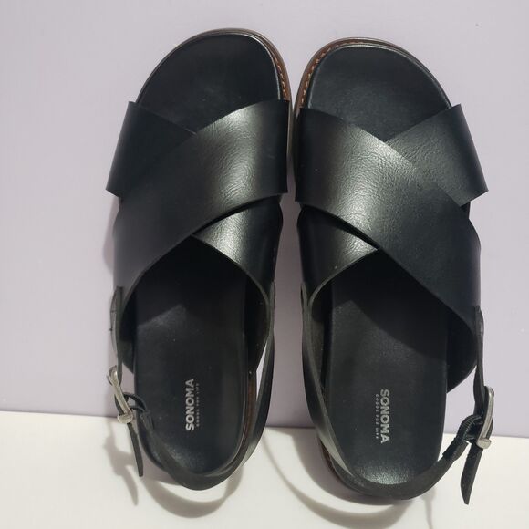 Sonoma NWT Oakley Black Faux Leather Sandals Women's Sz 10 - Picture 1 of 10